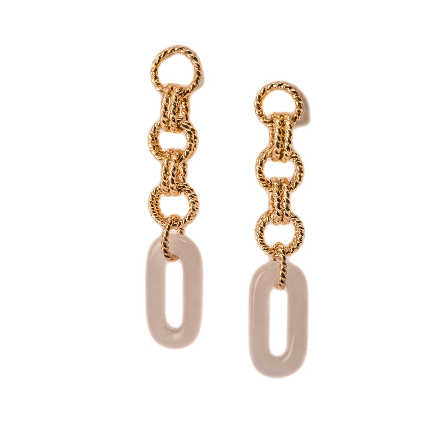 Twist Link 18K Gold Earrings with Rose Quartz