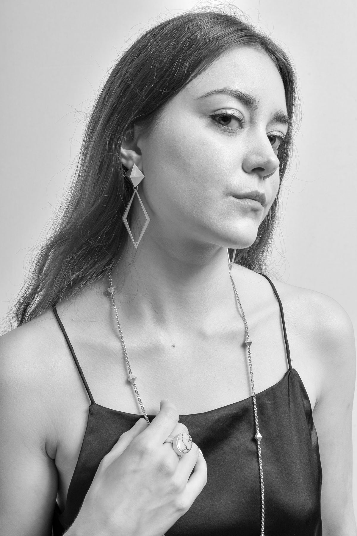 Large Pyramid Earrings with Pierced Rhomboids and Diamonds