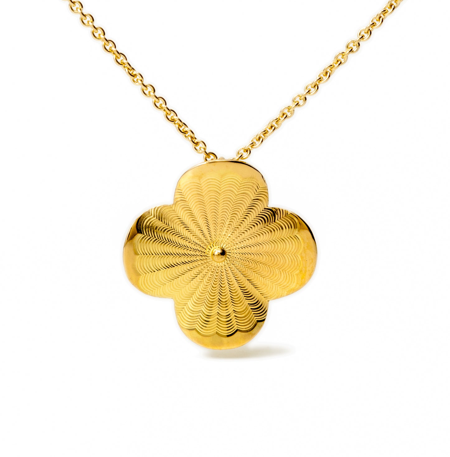 Guilloche Fleur-Di-Lis Pendant ~ 18K Gold