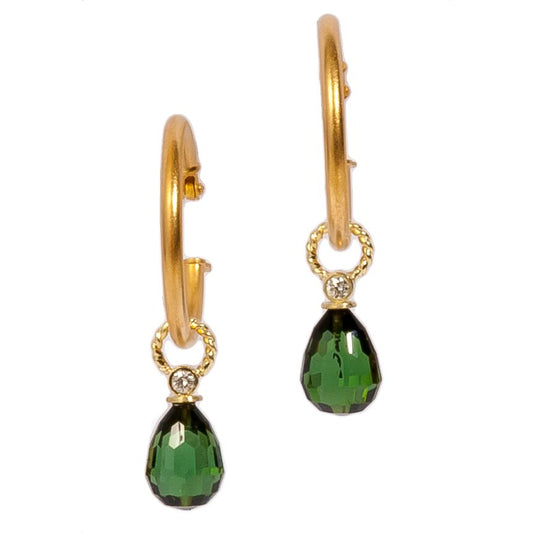 Green Tourmaline Briolette 18K Gold Hoops