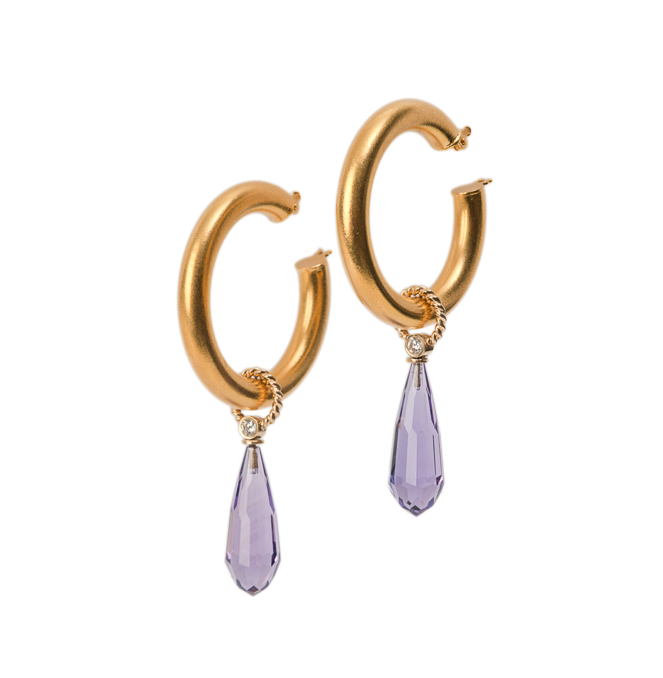 Amethyst Briolette Hoops ~ 18K Gold