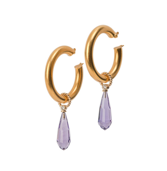 Amethyst Briolette Hoops ~ 18K Gold