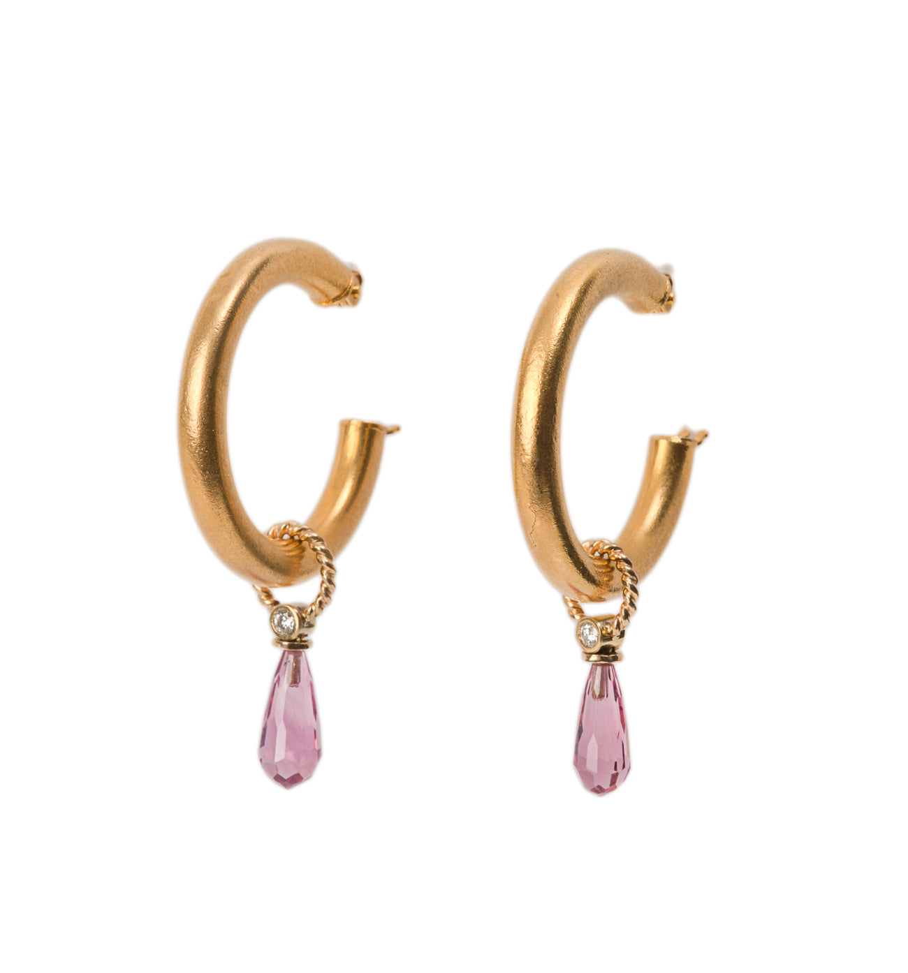 Pink Tourmaline Briolette Hoops