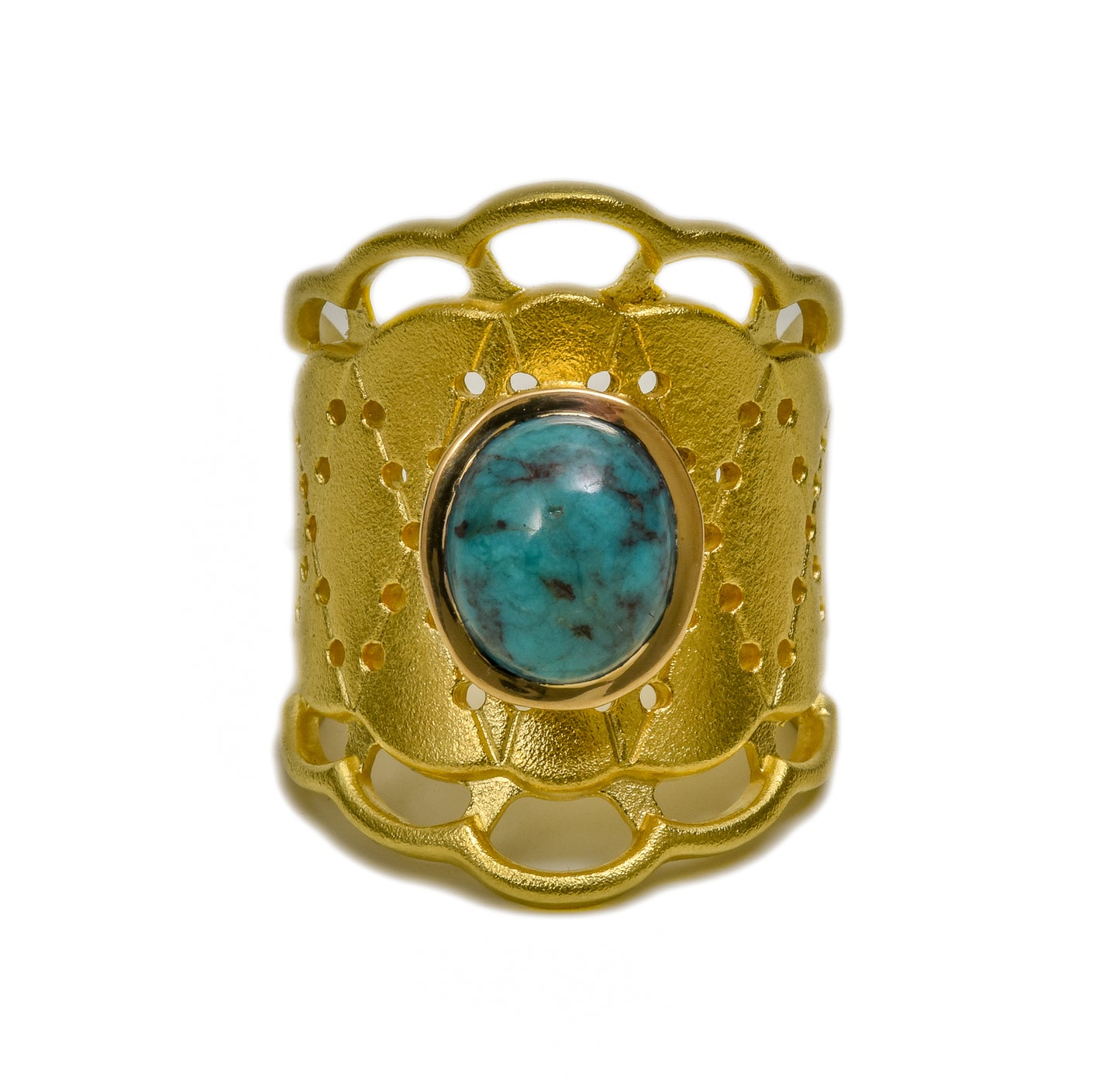 Lace Ring Wide ~ 18K Gold with Morenci Turquoise