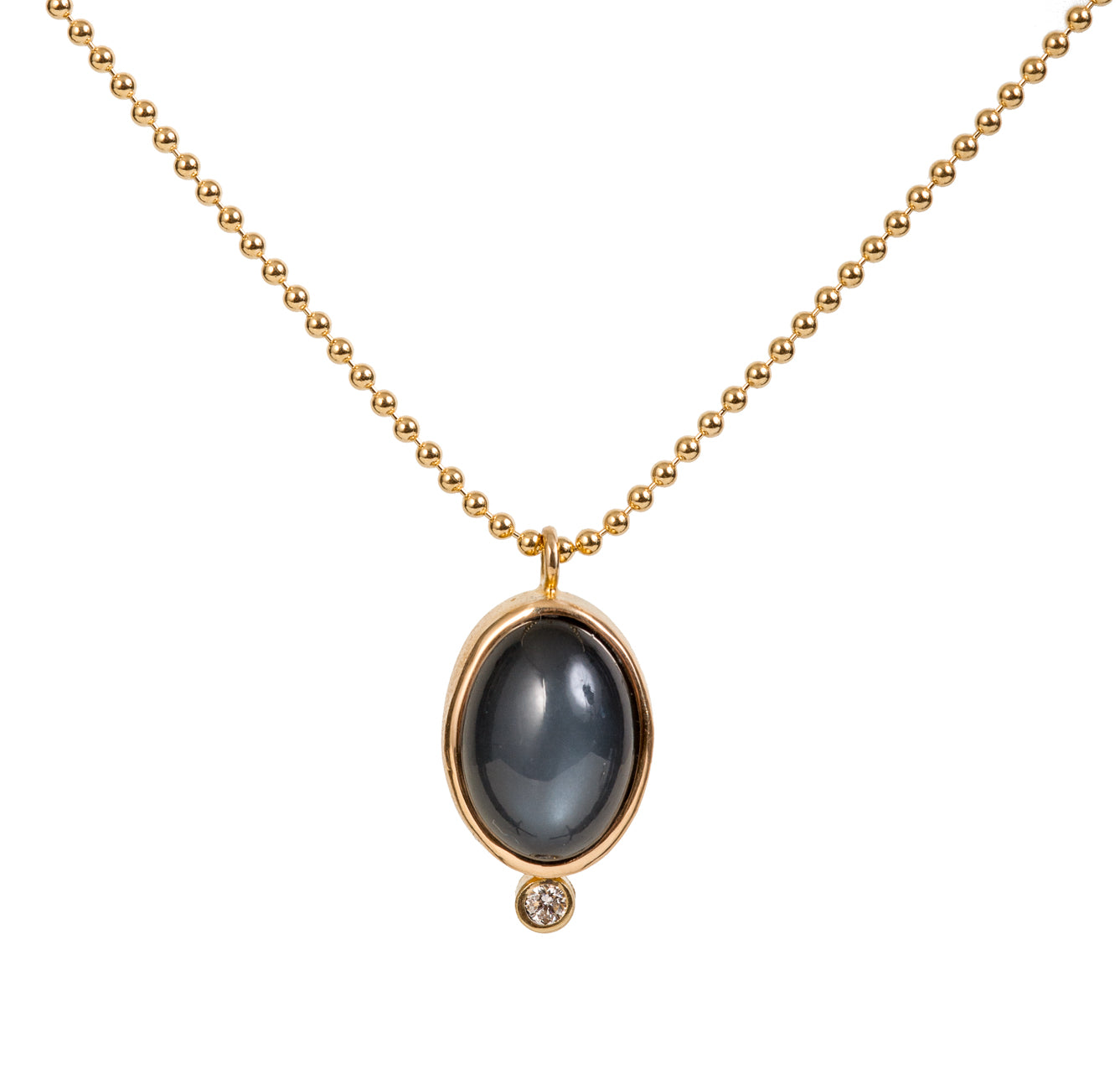 Raindrop Pendant ~ 18K Gold and Black Moonstone