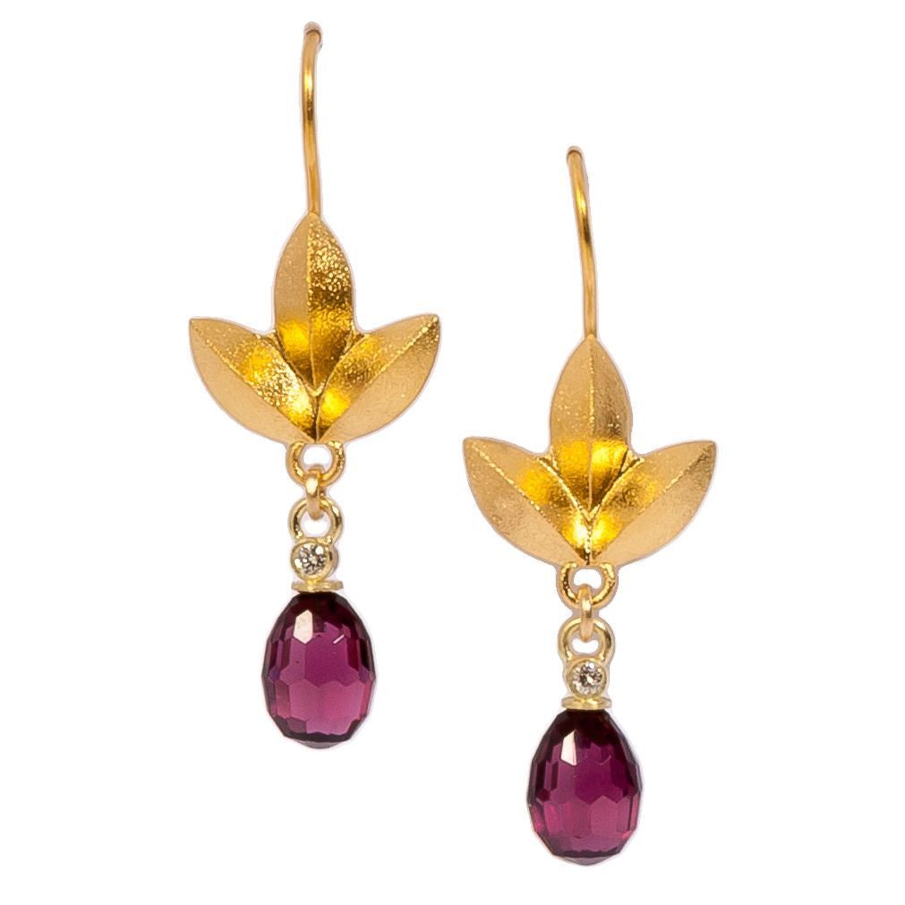 Sweet Pea Dangle Earrings ~ 18K Gold Mozambique Garnet Briolettes