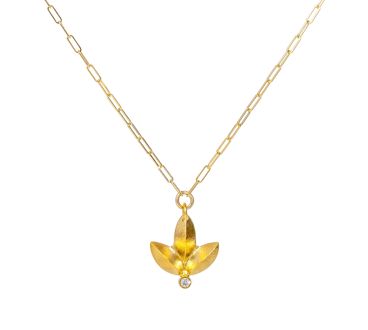 Sweet Pea Single Drop Necklace on Paperclip Chain ~ 18K Gold