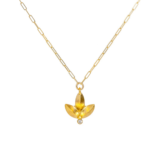 Sweet Pea Single Drop Necklace on Paperclip Chain ~ 18K Gold