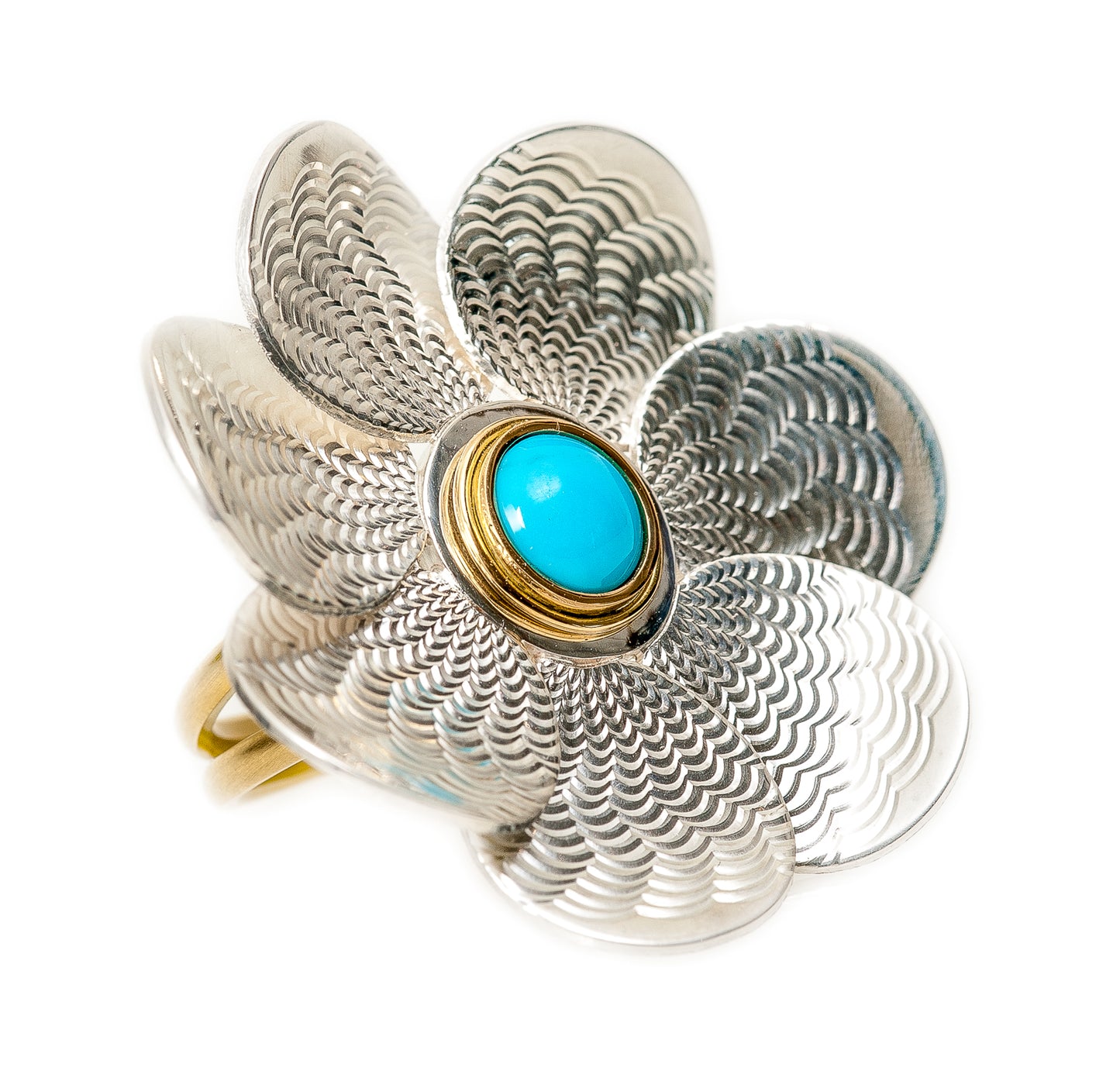 Guilloche Flower Ring ~ Sleeping Beauty Turquoise