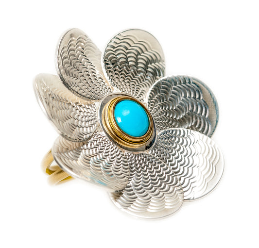 Guilloche Flower Ring ~ Sleeping Beauty Turquoise