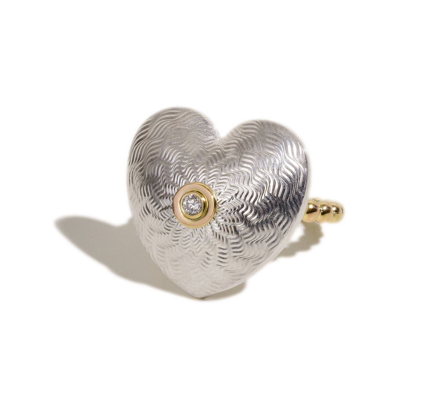Guilloche Heart Ring with Diamond
