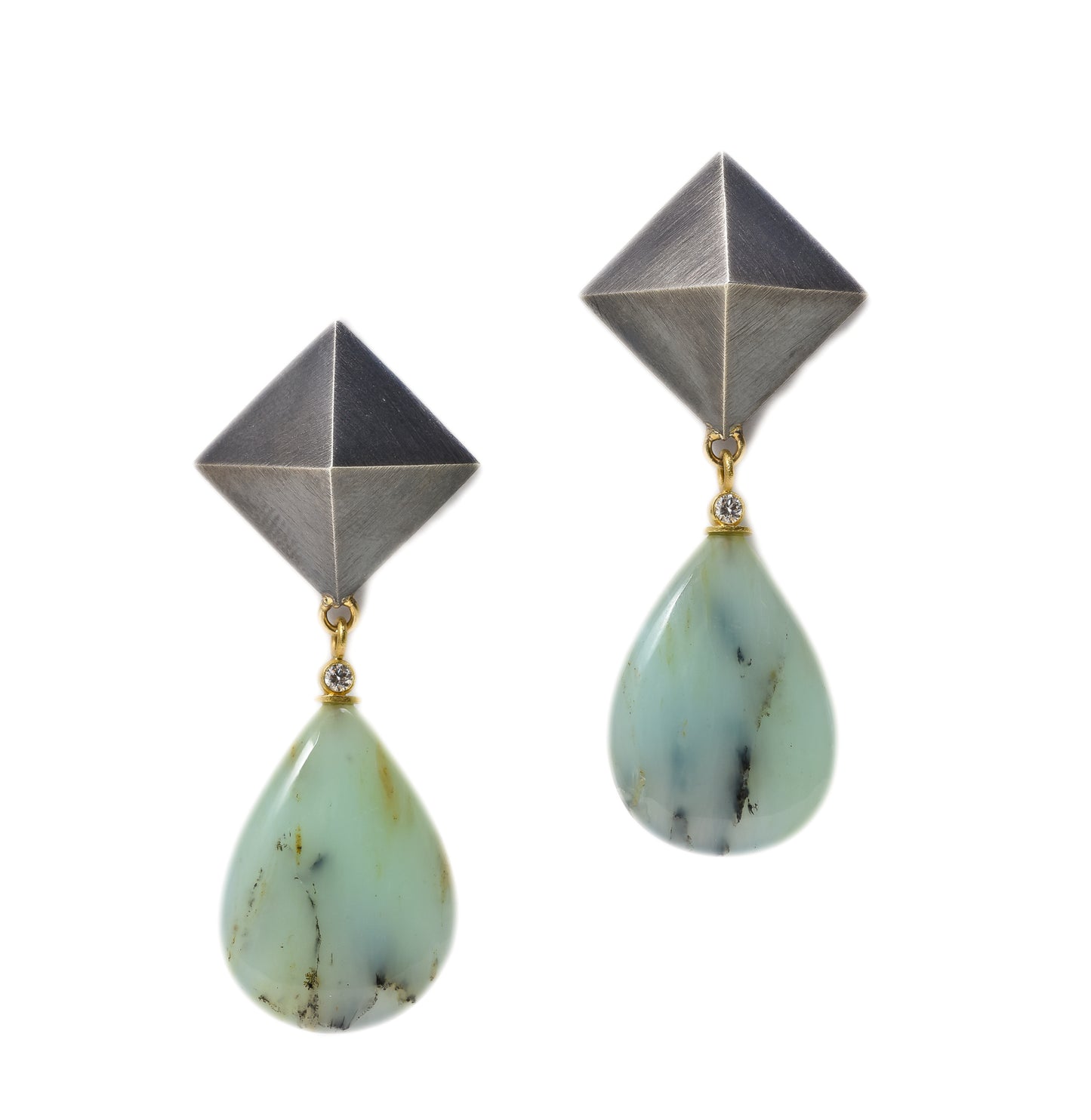 Single Pyramid Earrings with Peruvian Opal