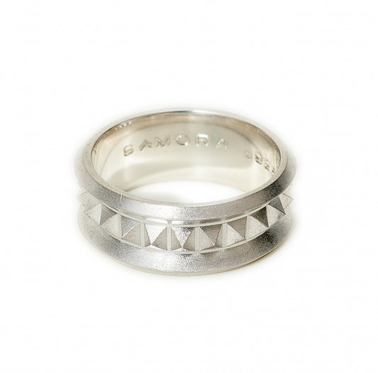 Mountain Range Pyramid Ring with Borders ~ Sterling Silver