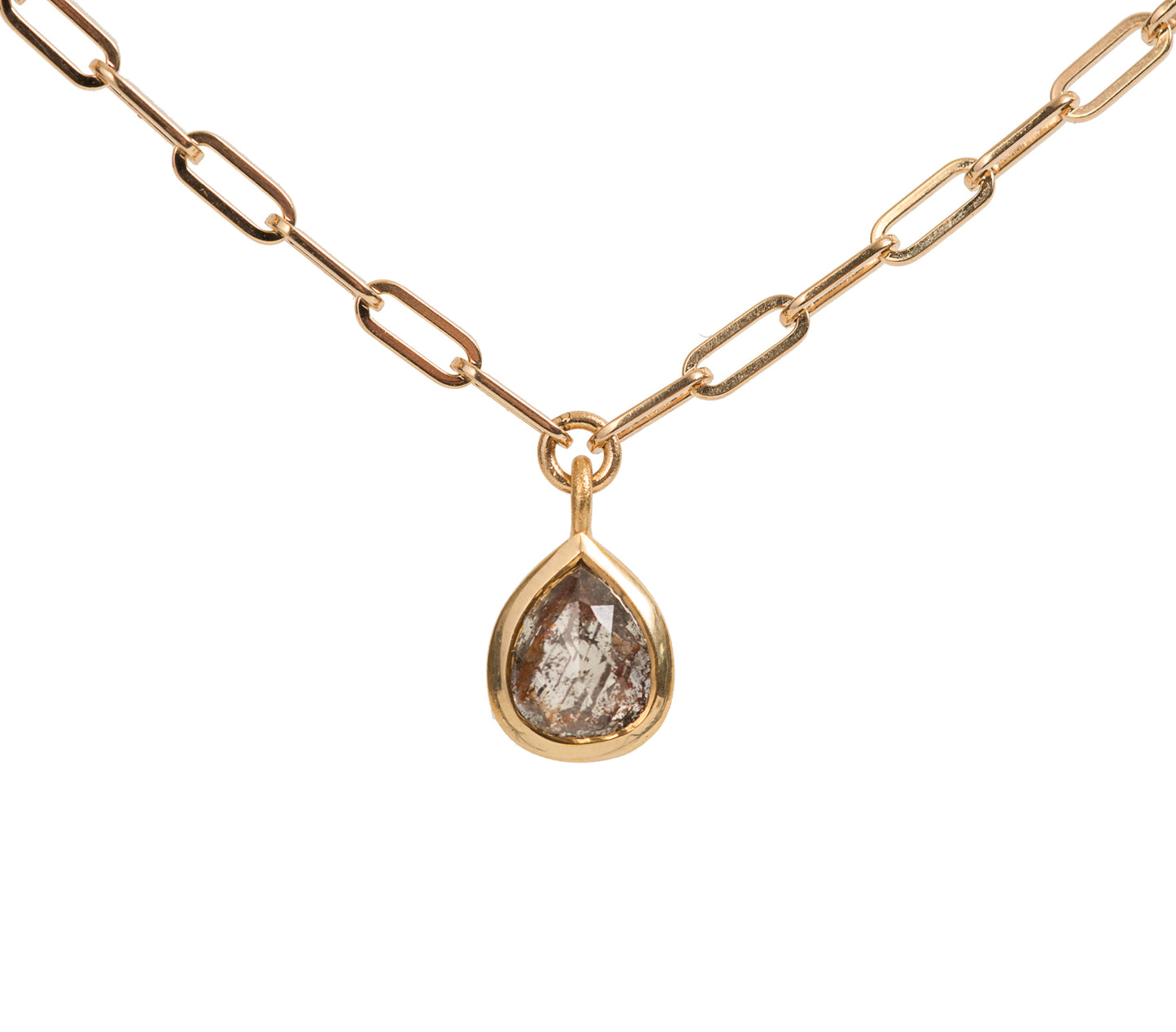Raw Diamond Teardrop Pendant ~ 18K Gold