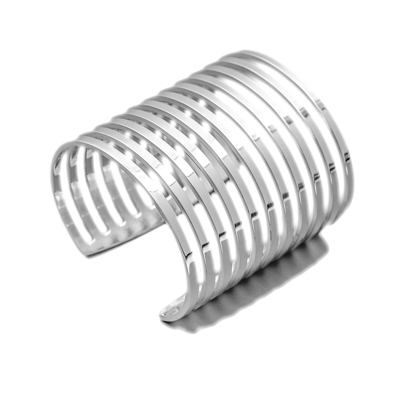 Strata Wide Cuff 11 Lines Sterling Silver