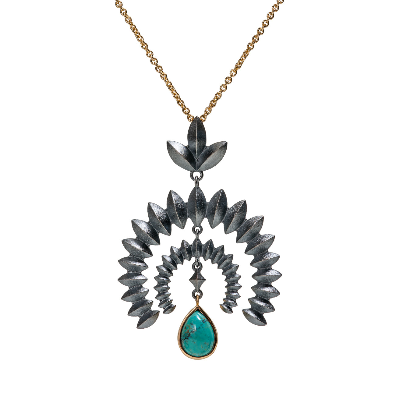Sweet Pea Naja Pendant ~ Oxidized with Turquoise