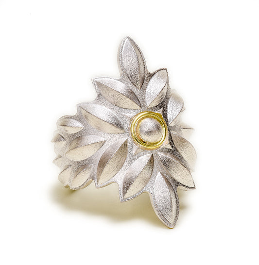 Sweet Pea Shield Ring with 18k Gold Halo