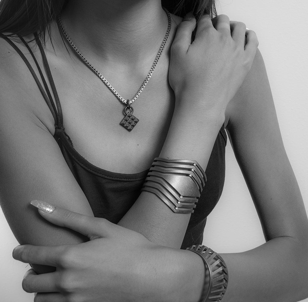 Strata Full Diamond Cuff ~ Sterling Silver