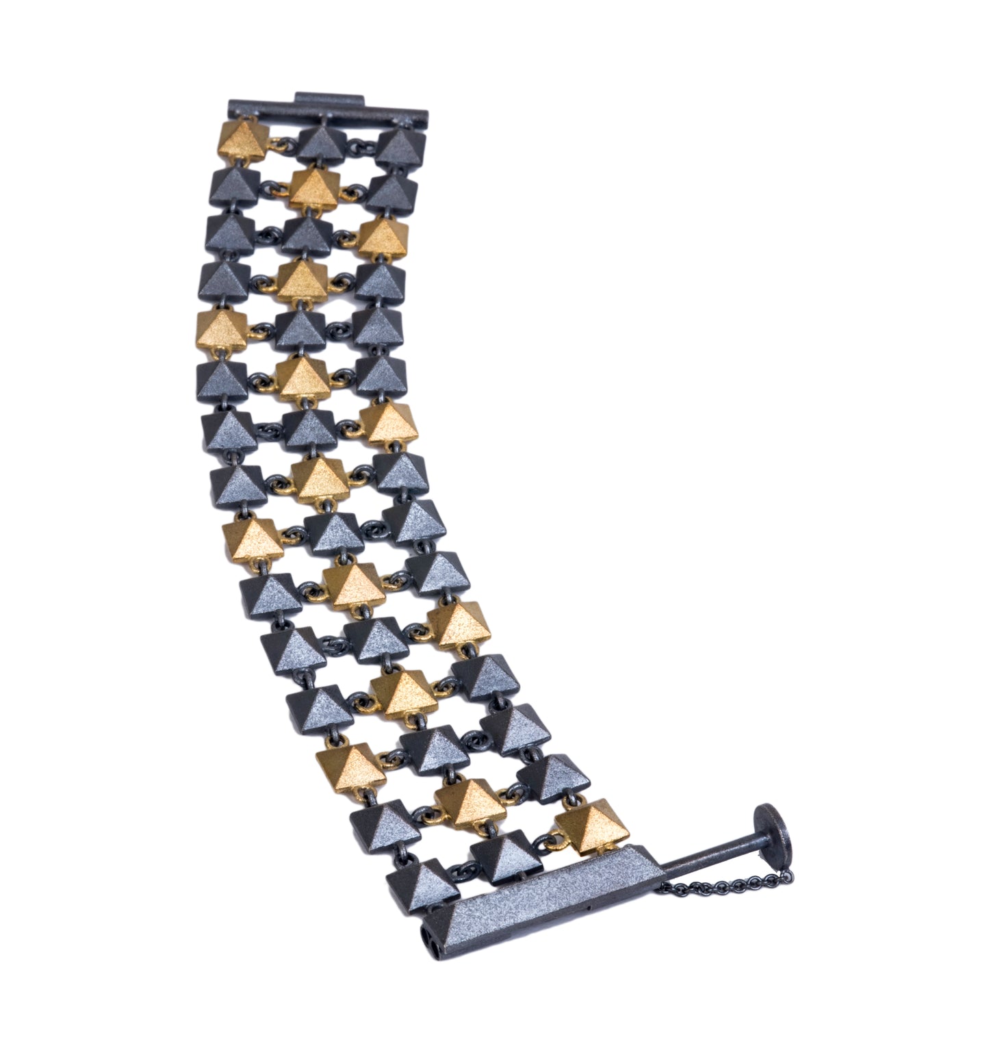 Pyramid Triple Link Bracelet ~ 18K Gold and Sterling Silver