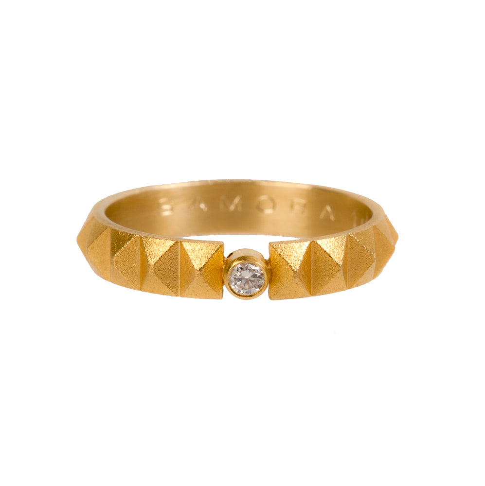 Pyramid Ring with Diamond ~ 18K Gold