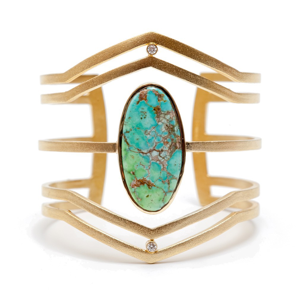 Maria Samora - 18k Gold Strata Cuff with Turquoise