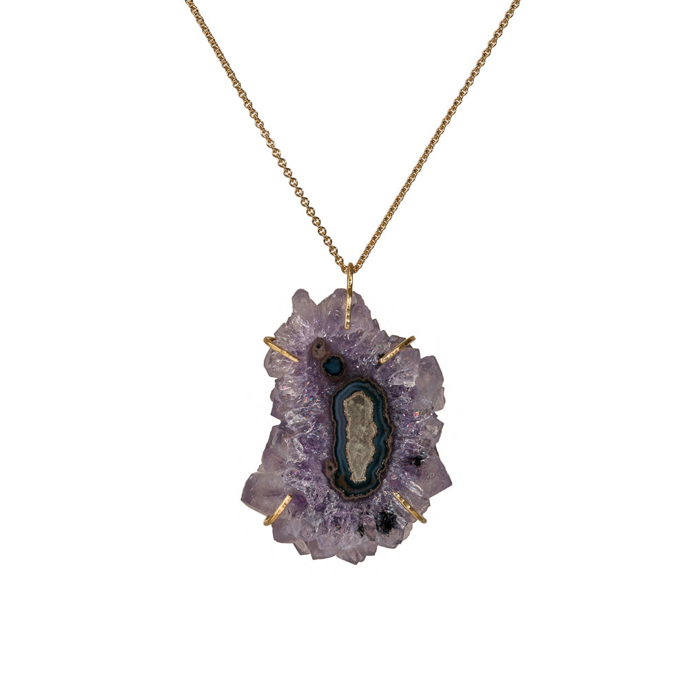 Amethyst Geode Pendant ~ 18K Gold
