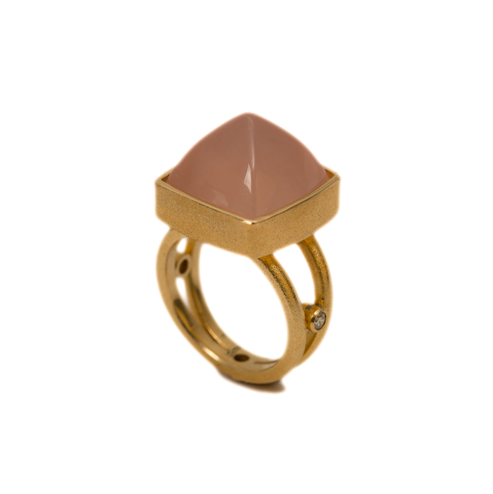 Royal Ring with Pyramid Rose Quartz ~ 18K Gold