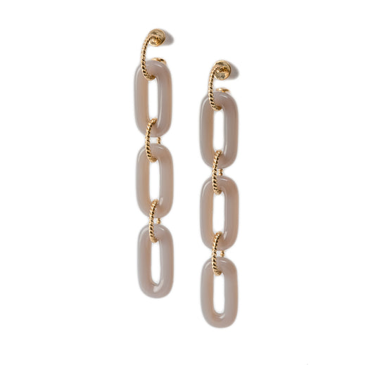 Triple Twist 18K Link Earrings with Agate