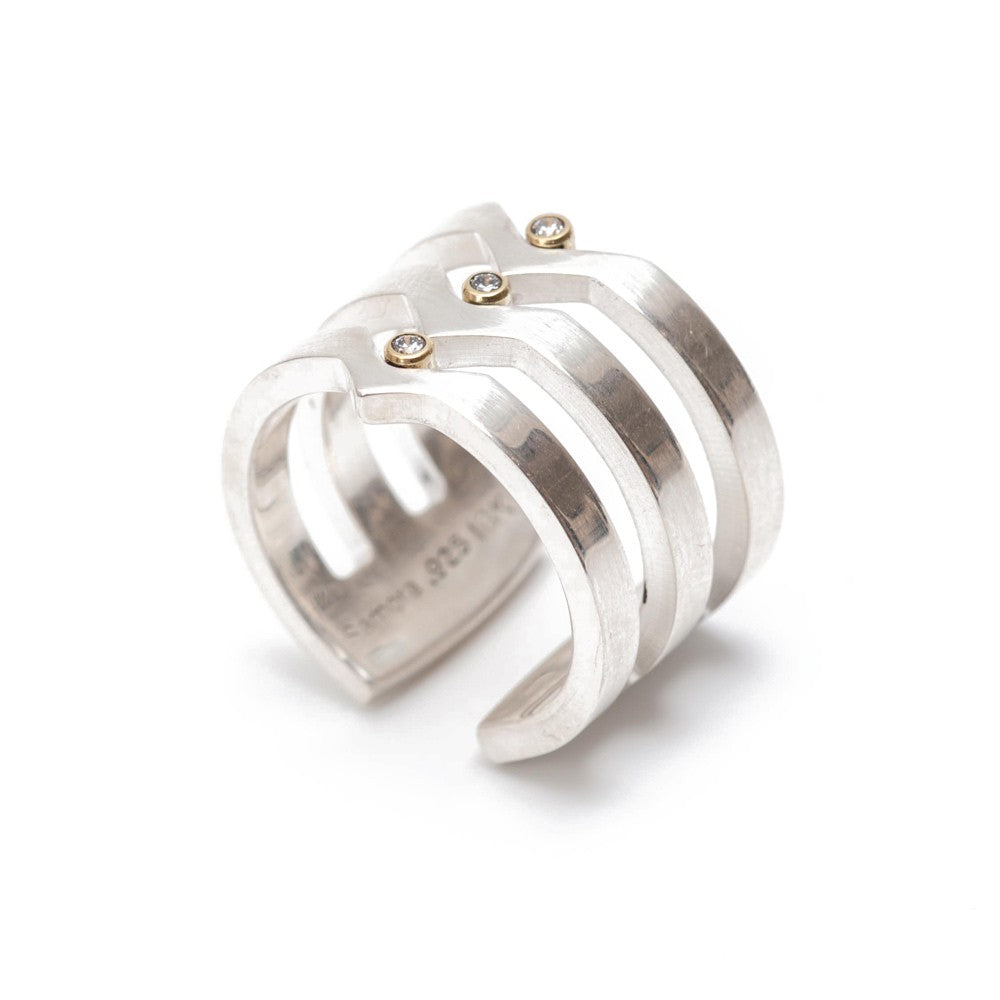Maria Samora - Sterling Silver with Diamonds Strata Ring