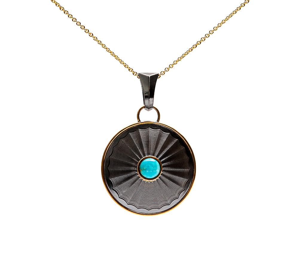 Sunburst Guilloche Pendant with Turquoise