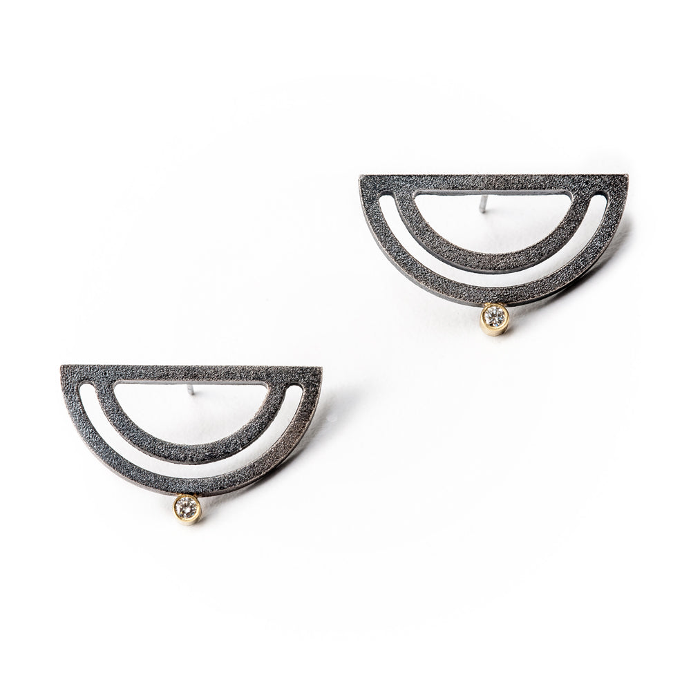 Strata Half Moon Earrings w/ Diamonds