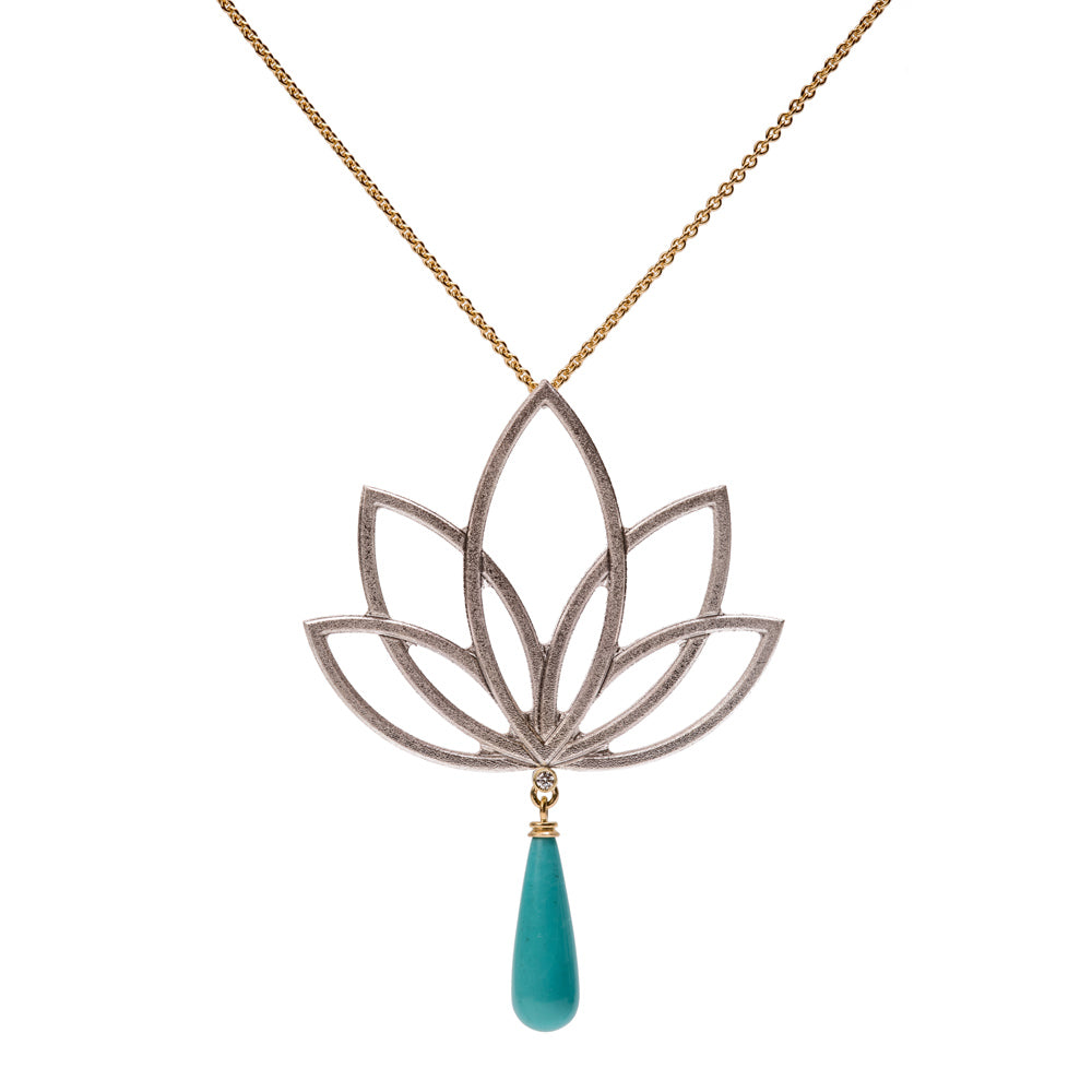 Lotus necklace ~ Kingman Turquoise Briolette