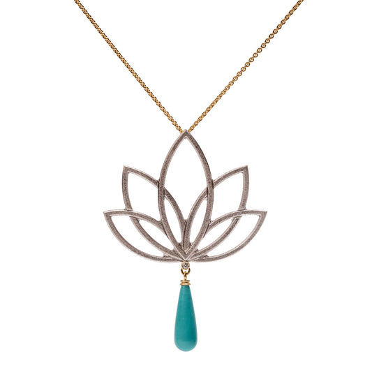 Lotus necklace ~ Kingman Turquoise Briolette