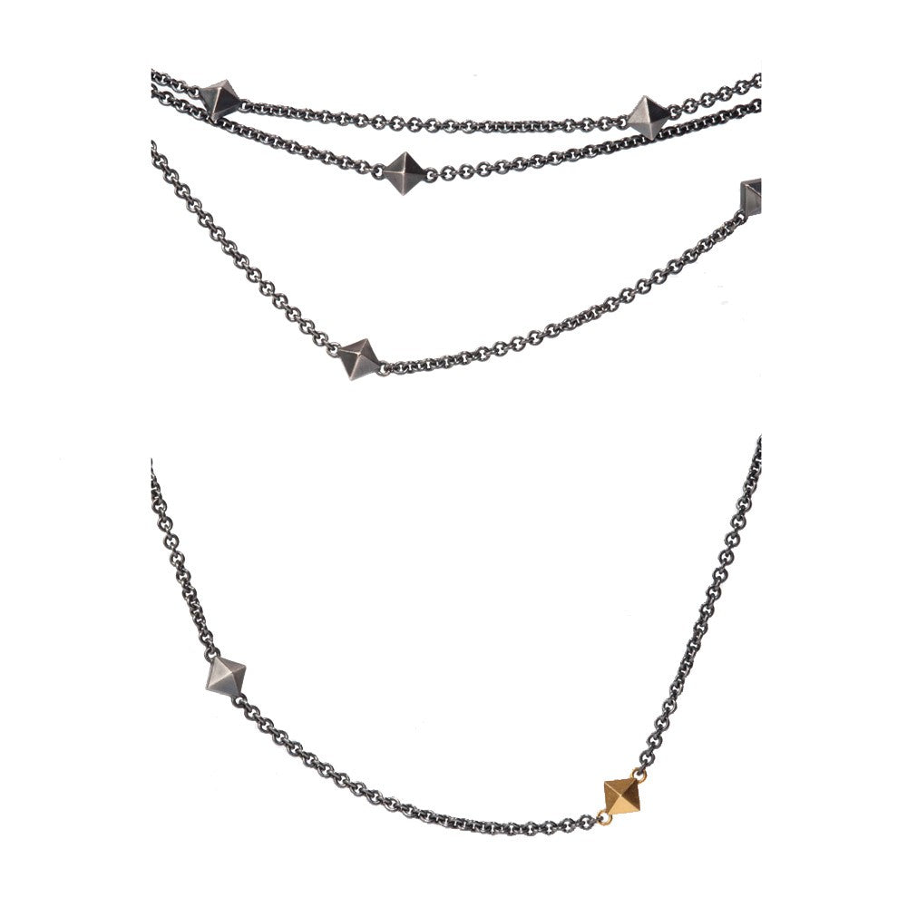 Pyramid Necklace Oxidized Sterling Silver and 18k Gold