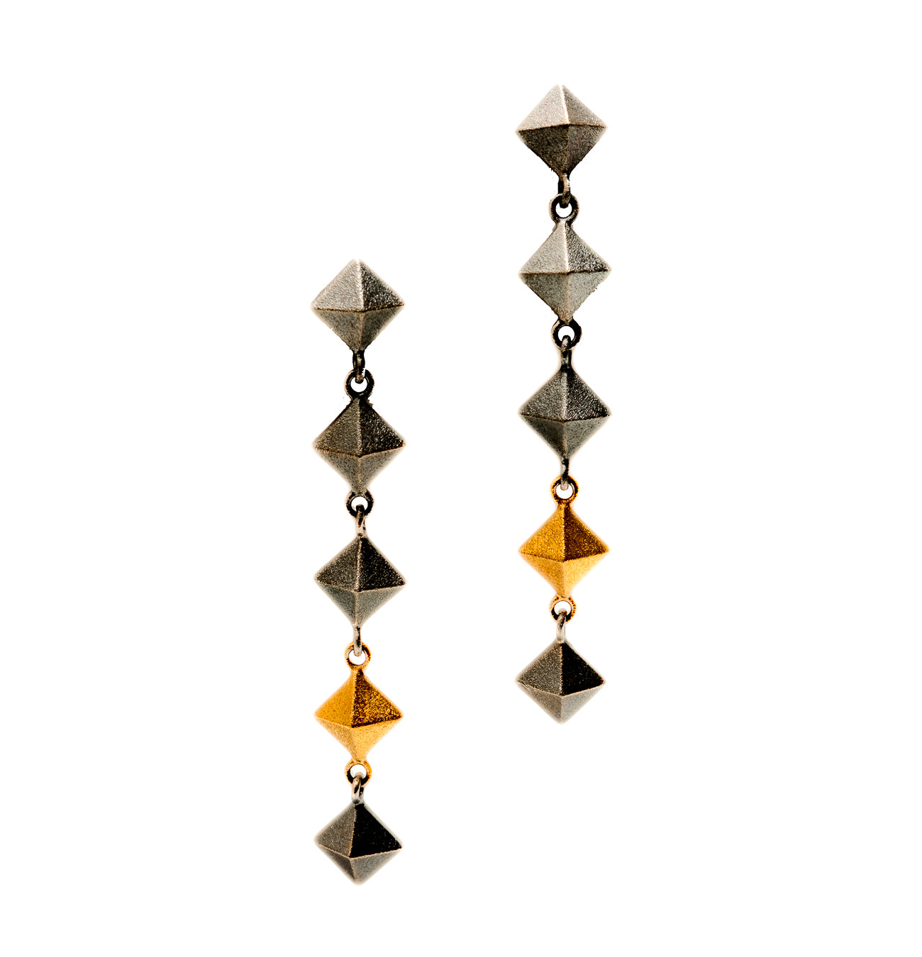 Pyramid 5 Link Earrings ~ Sterling Silver and 18K Gold