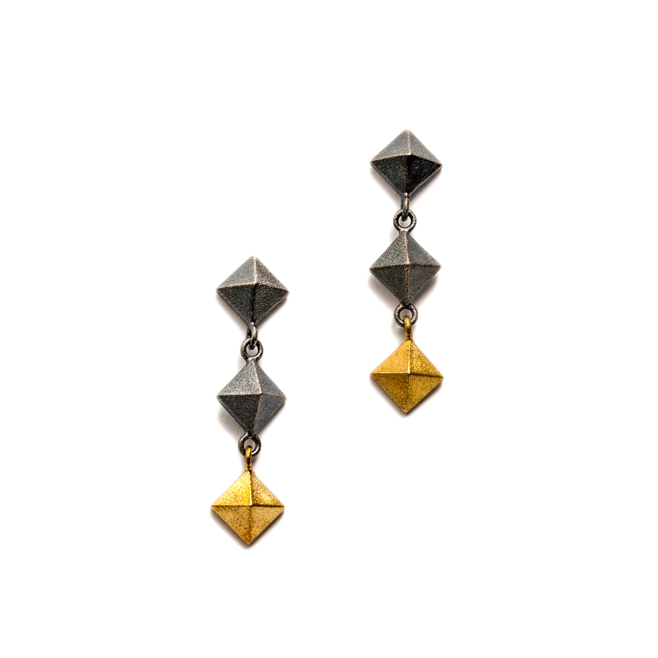 Pyramid 3 Link Earrings ~ Sterling Silver and 18K Gold