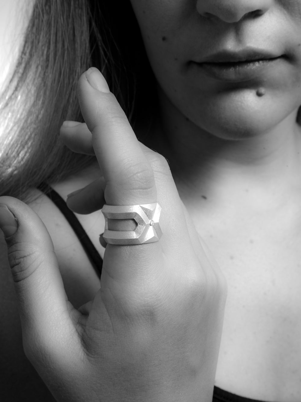Hexagon Ring with Diamond