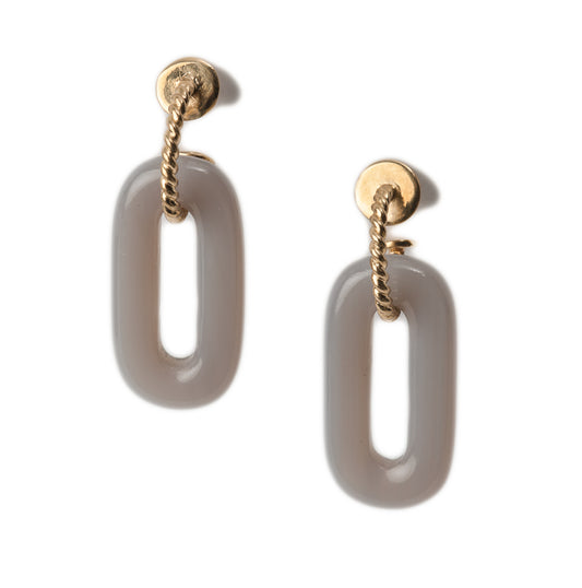 Twist Link 18k Gold Earrings with polished Agate