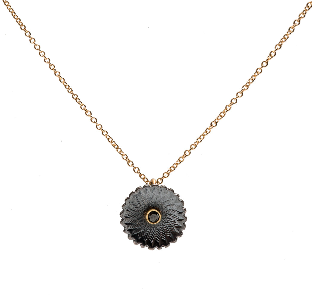 Guilloche Pendant Oxidized with Black Diamond (small)