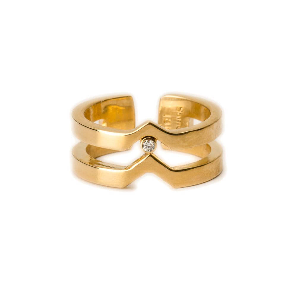 Strata Ring Narrow with Diamond ~ 18K Gold