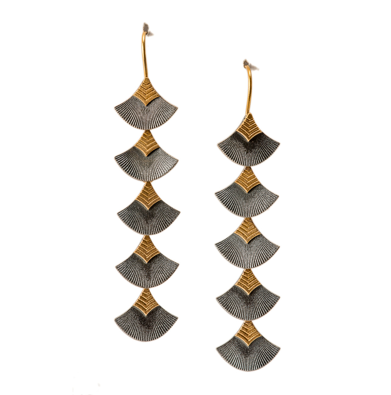 Fan Earrings Five Link ~ 18K and Sterling Silver