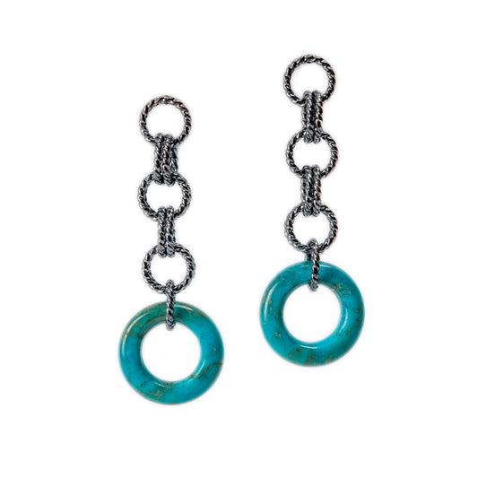 Twist Link Earrings in Sterling Silver with Kingman Turquoise Donut