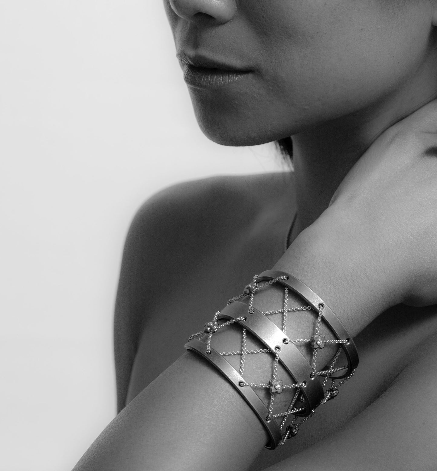 Dreamcatcher Cuff Oxidized Sterling Silver and 18K Gold with Diamonds
