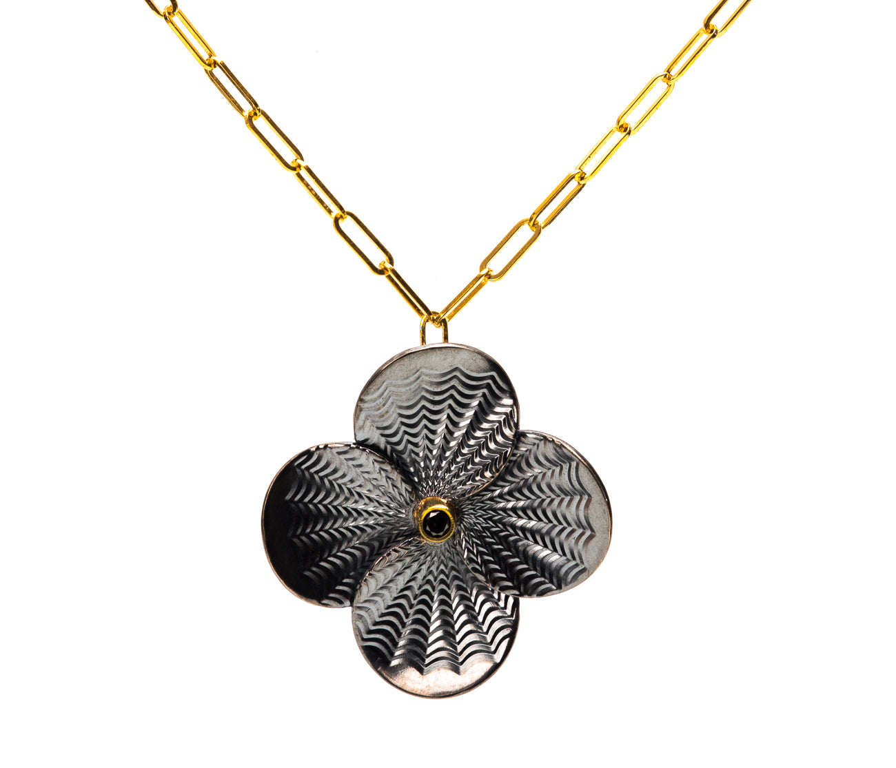 Guilloche Necklace ~ Oxidized Silver Fleur Di Lis