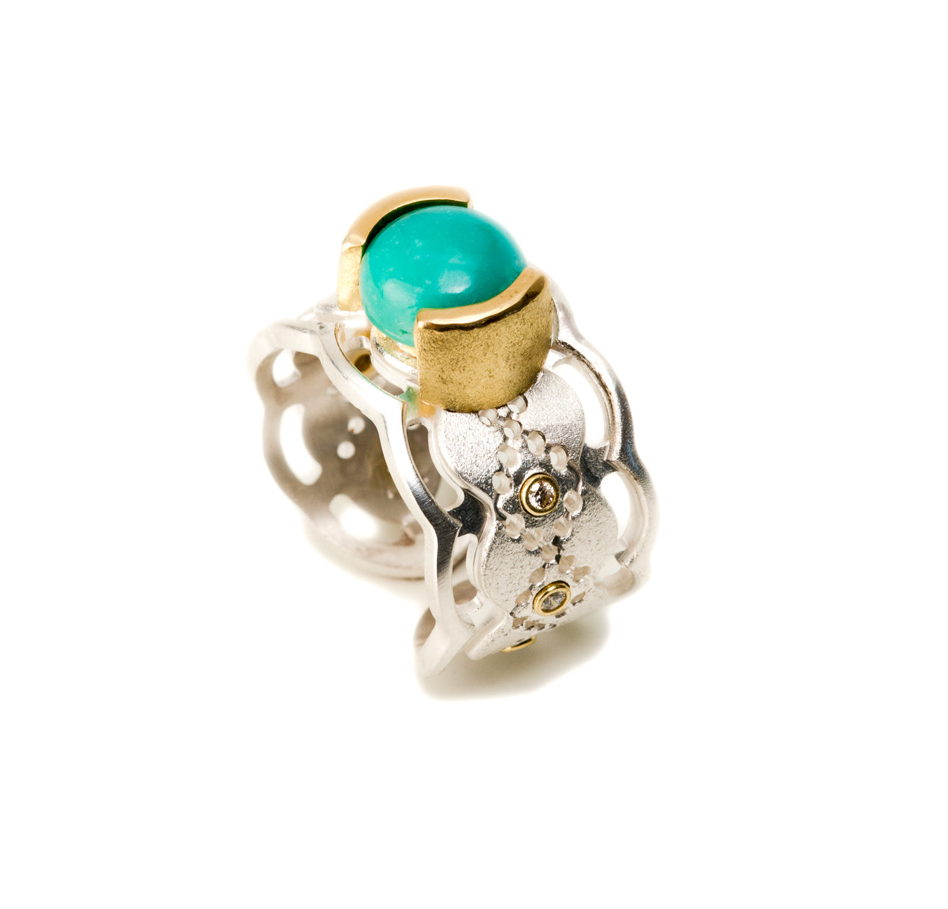 Lace Ring with Morenci Turquoise and Diamonds