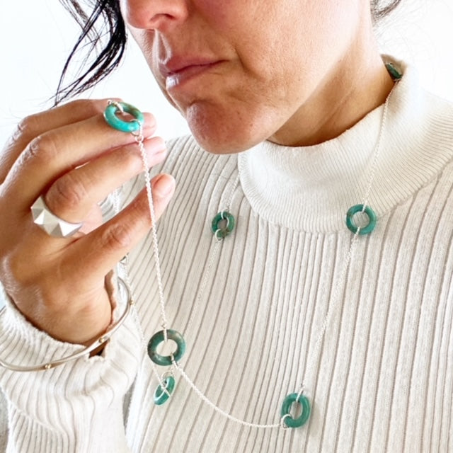 Kingman Turquoise and Twisted Link Necklace