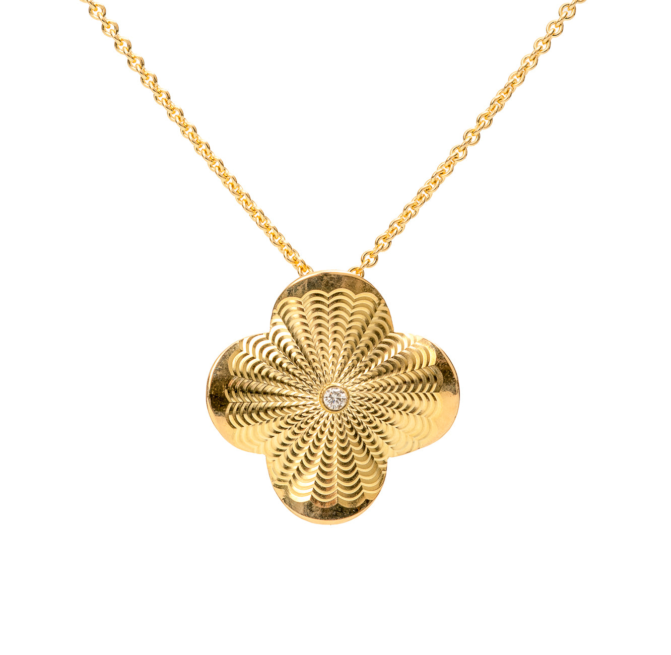 Guilloche Fleur-Di-Lis Pendant with Diamond (18K Gold)