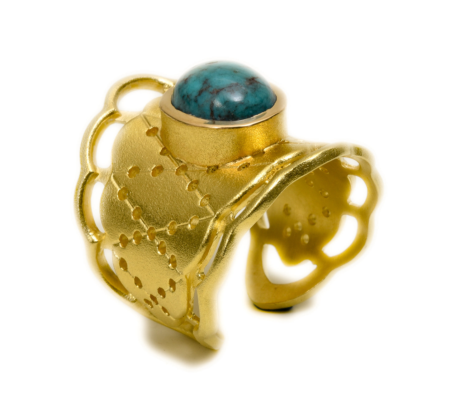 Lace Ring Wide ~ 18K Gold with Morenci Turquoise