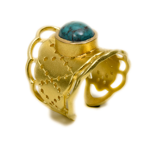 Lace Ring Wide ~ 18K Gold with Morenci Turquoise