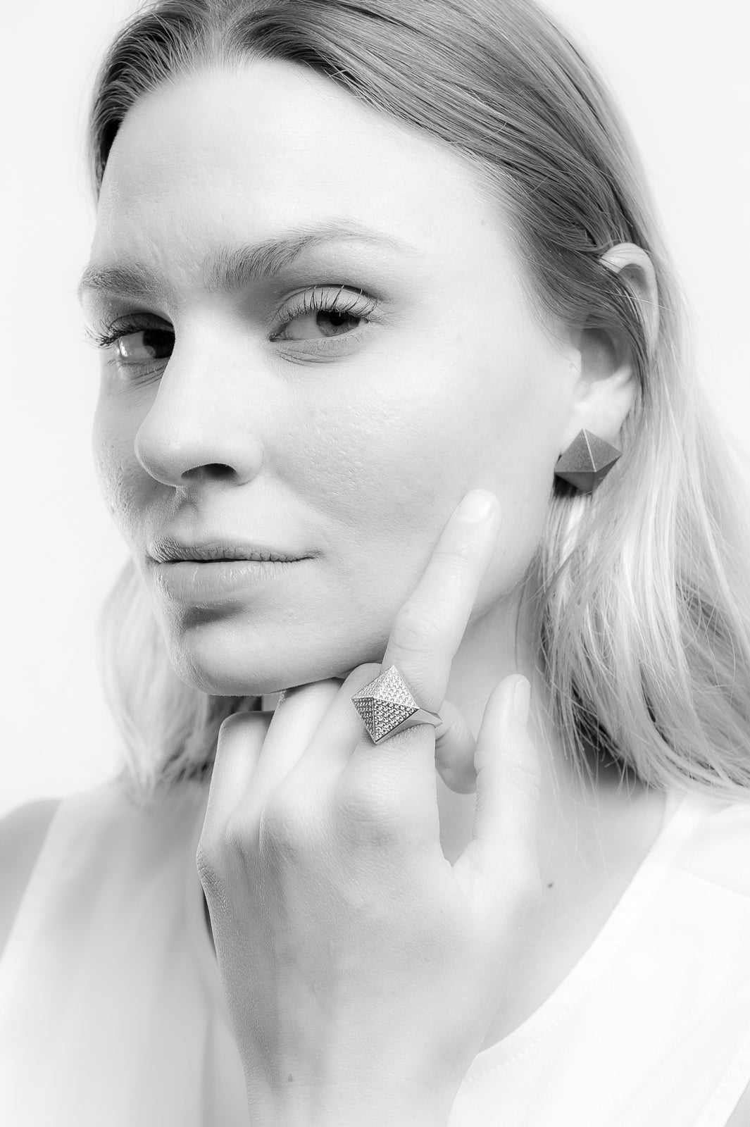 Single Pyramid Ring ~ 18K Gold with Diamonds